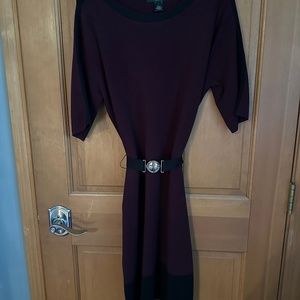 Lauren, size large, maroon with black trim on 3/4 length sleeves